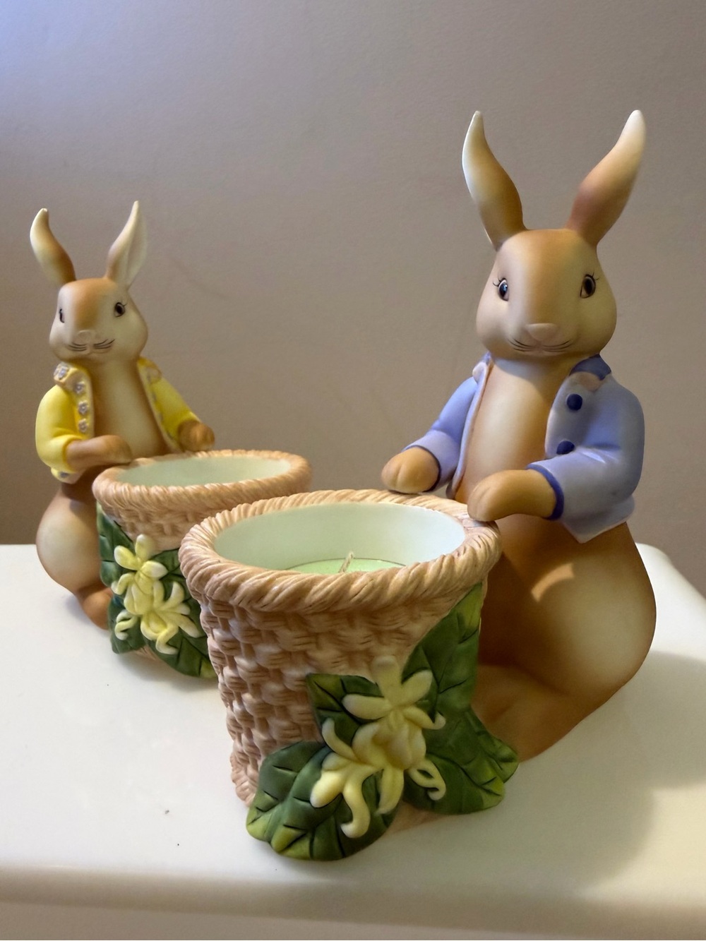PartyLite Bertie & Bea Bunny Votive Candle Holder Pair ~ Vintage